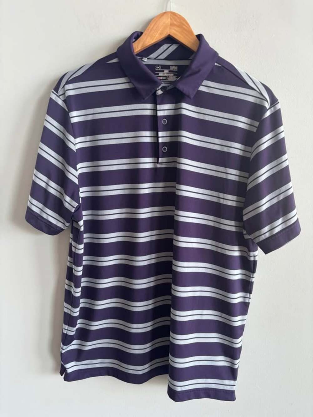 Under Armour HeatGear Men's Loose Fit Striped Golf Polo Shirt Purple Gray LG